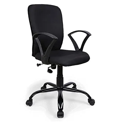 FURNICOM CHAIRS� Armo Medium Back Ergonomic Office Chair Computer & Study Chair for Work from Home Spine Shaped Chair Back for Good Lower Back Support Metal Powder Coated Base Fabric (Zebra Black)