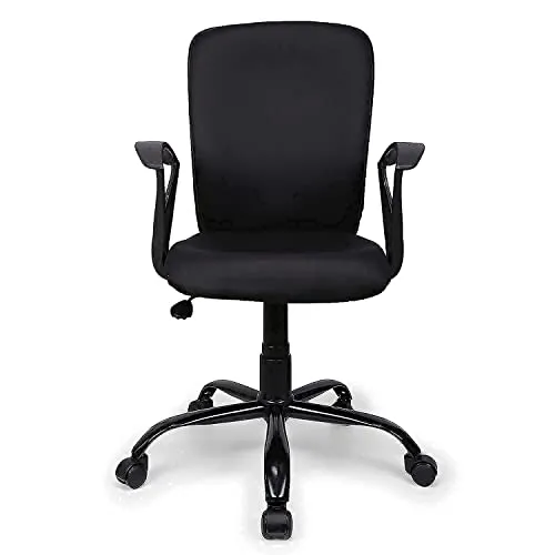 FURNICOM CHAIRS� Armo Medium Back Ergonomic Office Chair Computer & Study Chair for Work from Home Spine Shaped Chair Back for Good Lower Back Support Metal Powder Coated Base Fabric (Zebra Black)