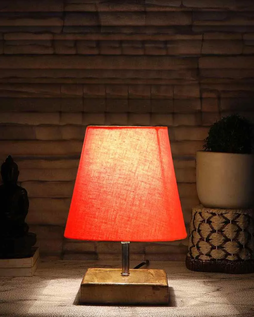 Graceful Cotton Square Natural Wood Table Lamp | 6 x 8 inches