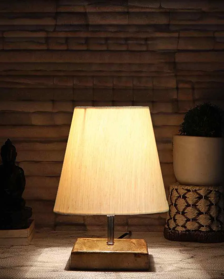 Graceful Cotton Square Natural Wood Table Lamp | 6 x 8 inches