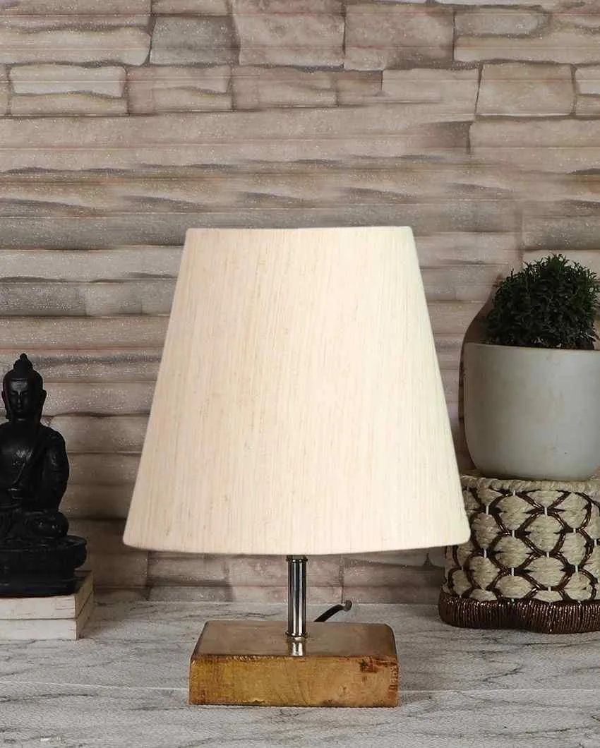 Graceful Cotton Square Natural Wood Table Lamp | 6 x 8 inches