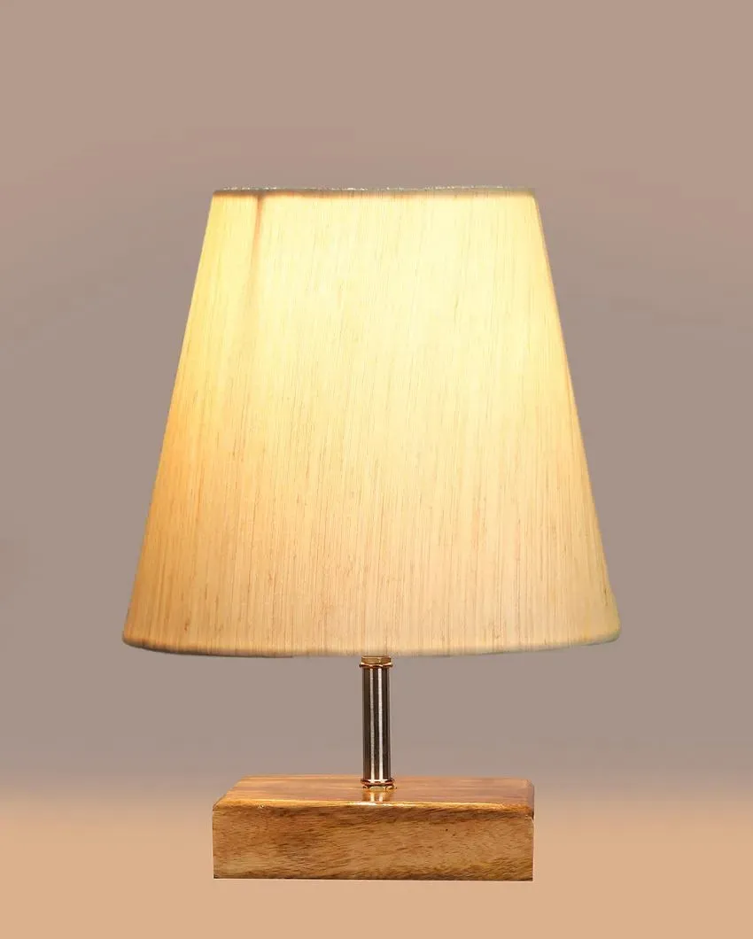 Graceful Cotton Square Natural Wood Table Lamp | 6 x 8 inches