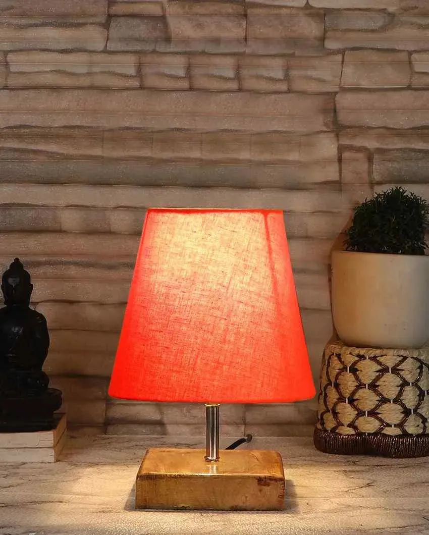 Graceful Cotton Square Natural Wood Table Lamp | 6 x 8 inches