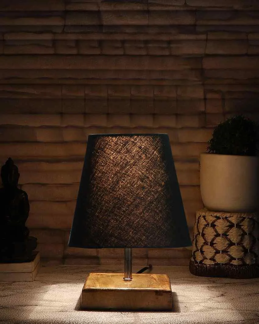 Graceful Cotton Square Natural Wood Table Lamp | 6 x 8 inches