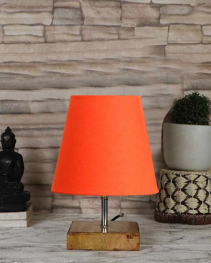 Graceful Cotton Square Natural Wood Table Lamp | 6 x 8 inches