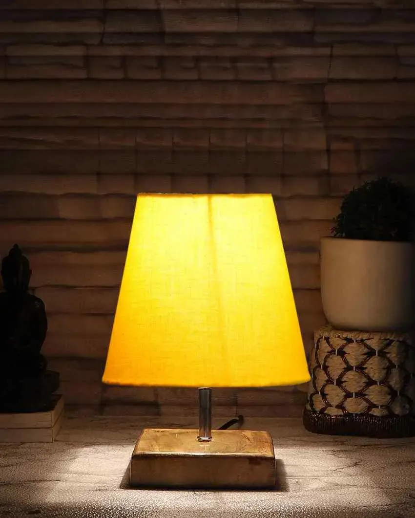 Graceful Cotton Square Natural Wood Table Lamp | 6 x 8 inches