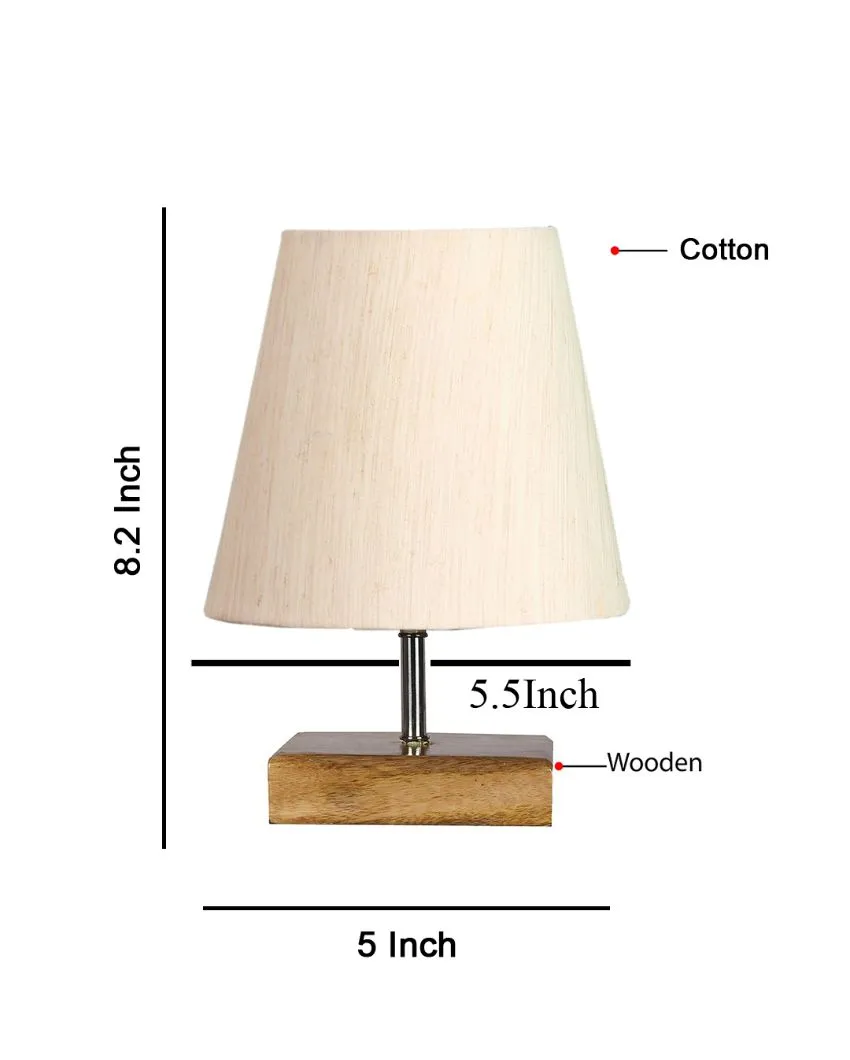 Graceful Cotton Square Natural Wood Table Lamp | 6 x 8 inches