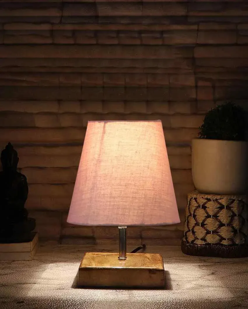 Graceful Cotton Square Natural Wood Table Lamp | 6 x 8 inches