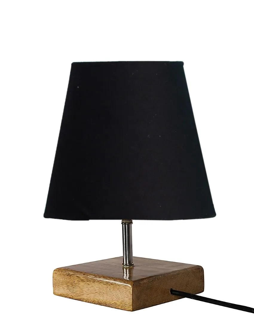 Graceful Cotton Square Natural Wood Table Lamp | 6 x 8 inches