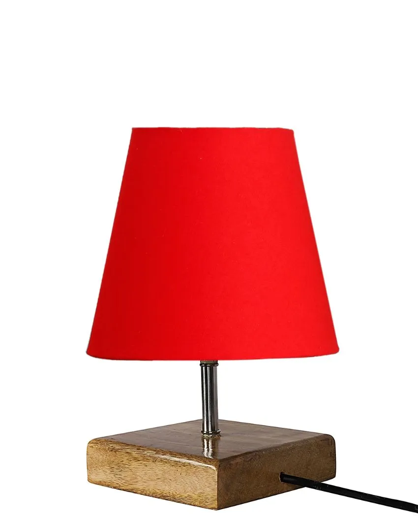 Graceful Cotton Square Natural Wood Table Lamp | 6 x 8 inches