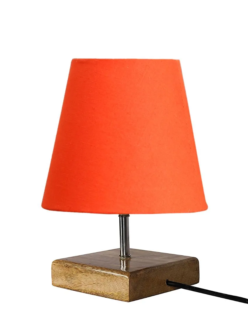 Graceful Cotton Square Natural Wood Table Lamp | 6 x 8 inches