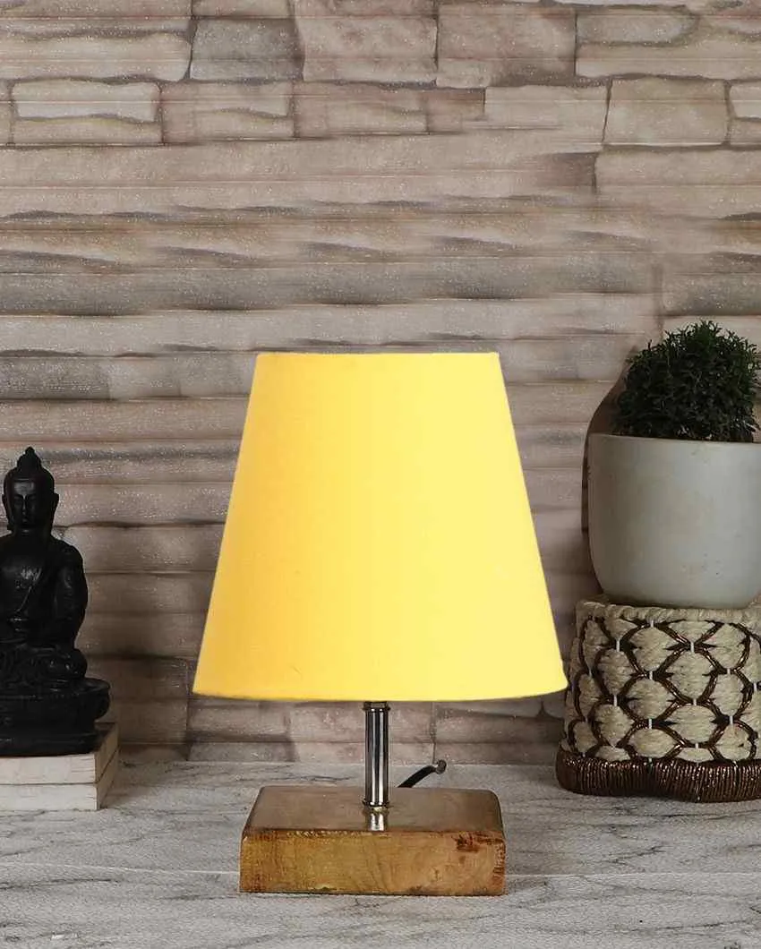 Graceful Cotton Square Natural Wood Table Lamp | 6 x 8 inches