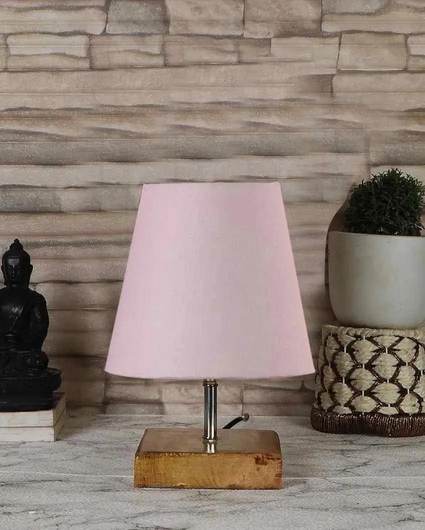 Graceful Cotton Square Natural Wood Table Lamp | 6 x 8 inches