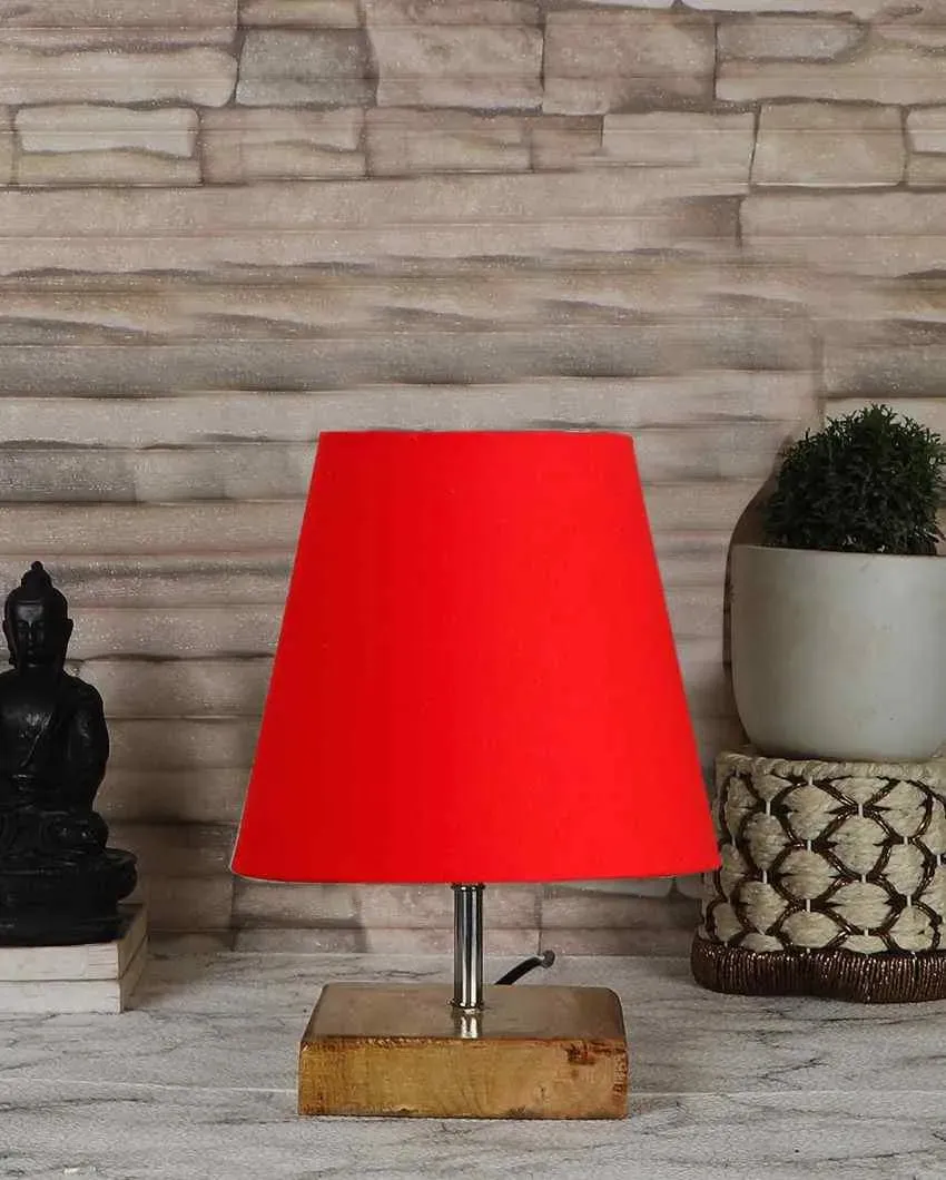 Graceful Cotton Square Natural Wood Table Lamp | 6 x 8 inches