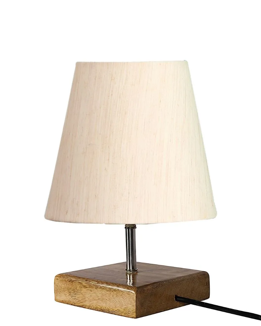 Graceful Cotton Square Natural Wood Table Lamp | 6 x 8 inches