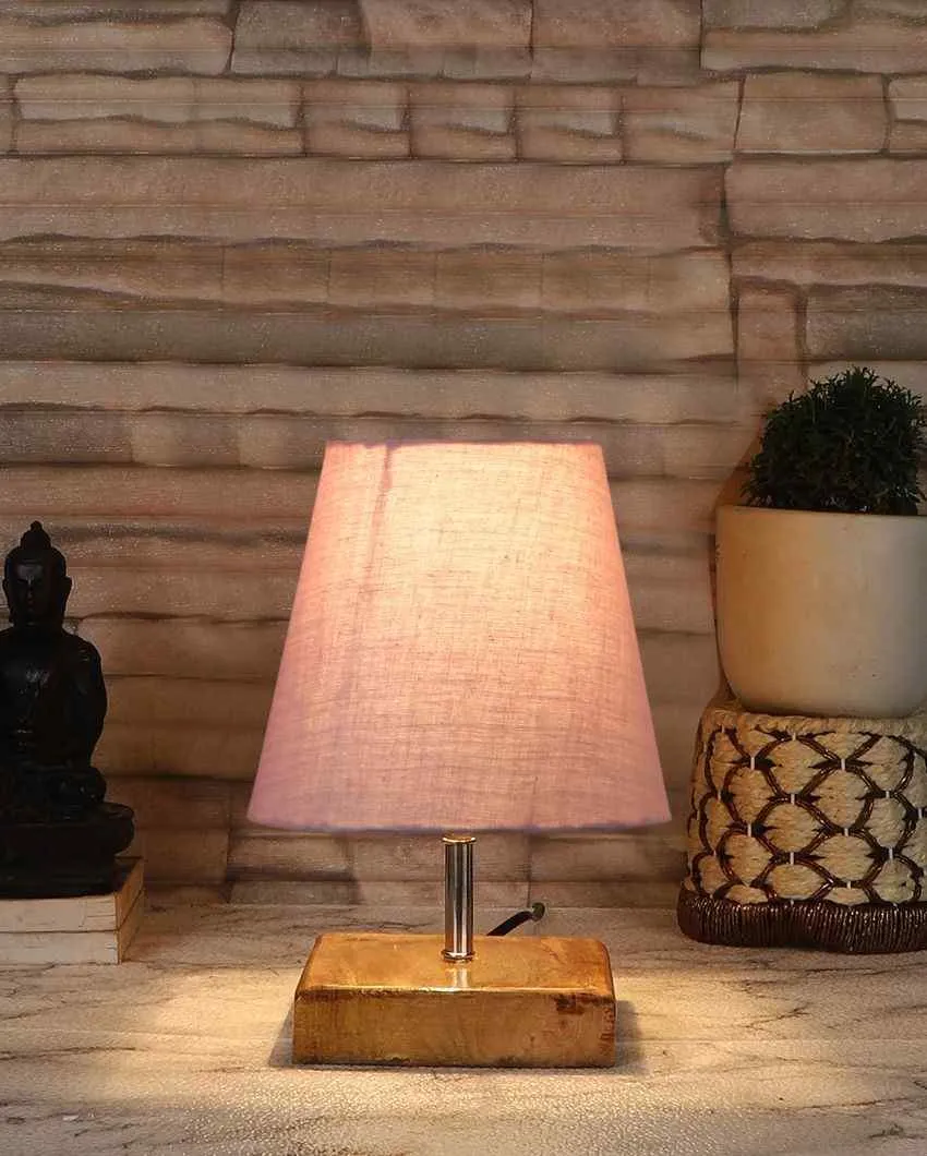 Graceful Cotton Square Natural Wood Table Lamp | 6 x 8 inches