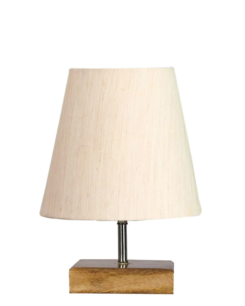 Graceful Cotton Square Natural Wood Table Lamp | 6 x 8 inches