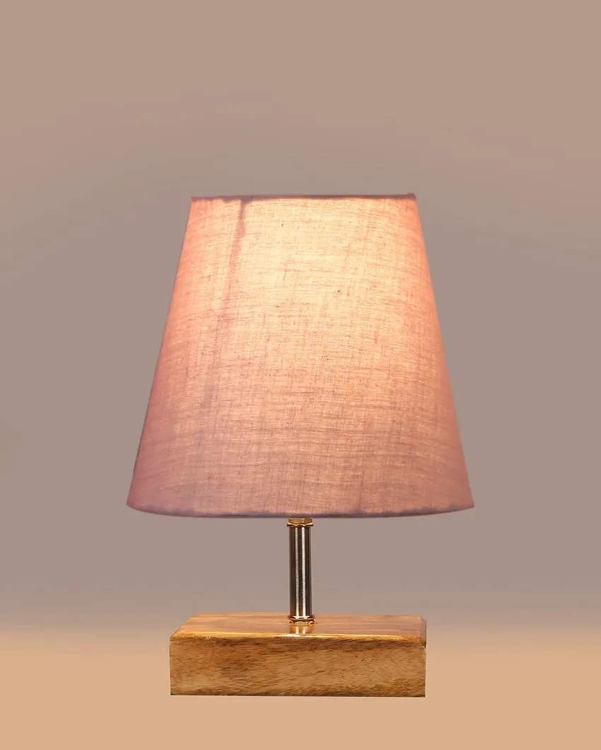 Graceful Cotton Square Natural Wood Table Lamp | 6 x 8 inches