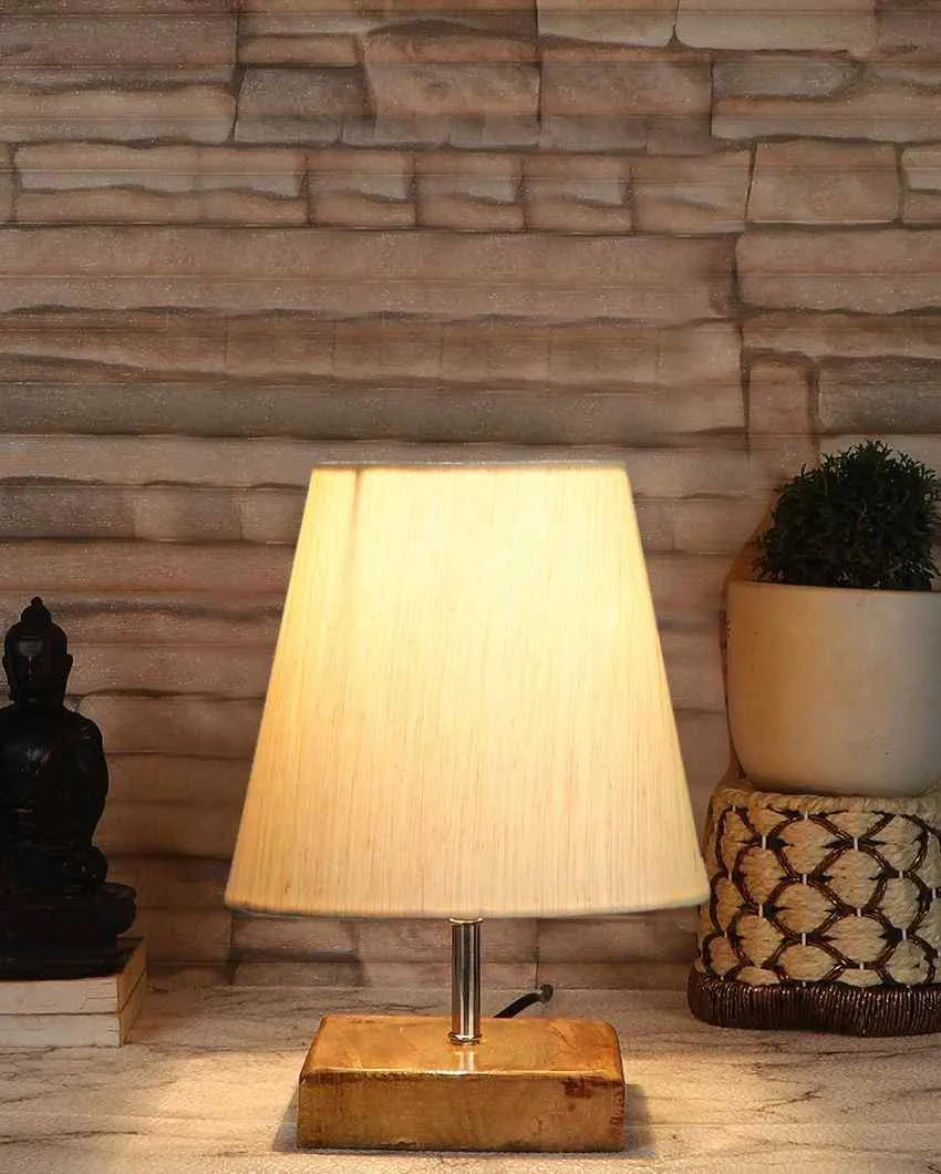 Graceful Cotton Square Natural Wood Table Lamp | 6 x 8 inches