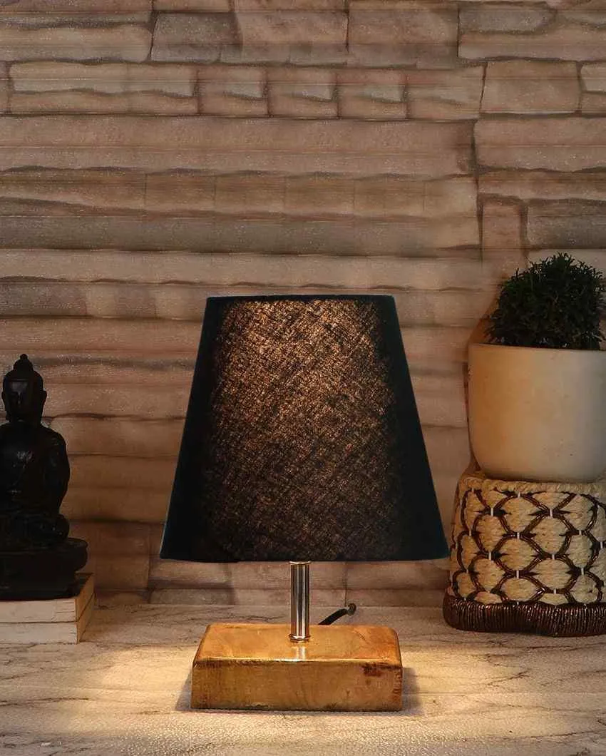 Graceful Cotton Square Natural Wood Table Lamp | 6 x 8 inches