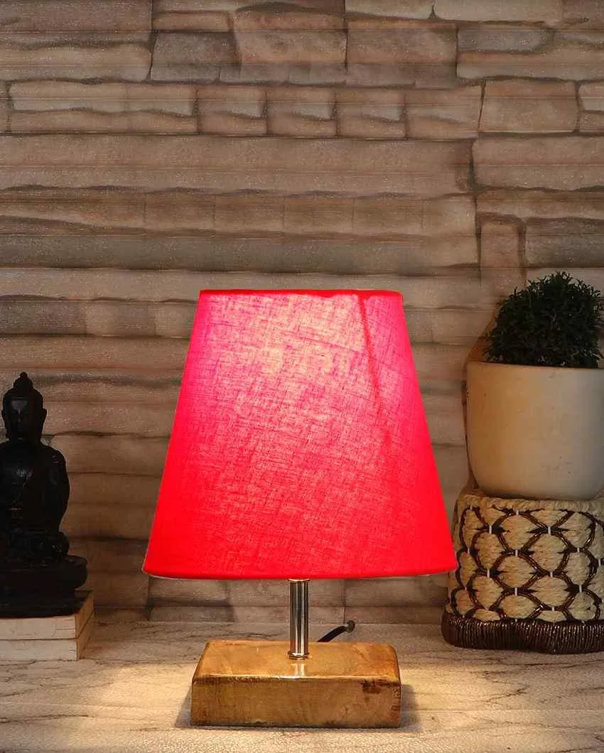 Graceful Cotton Square Natural Wood Table Lamp | 6 x 8 inches