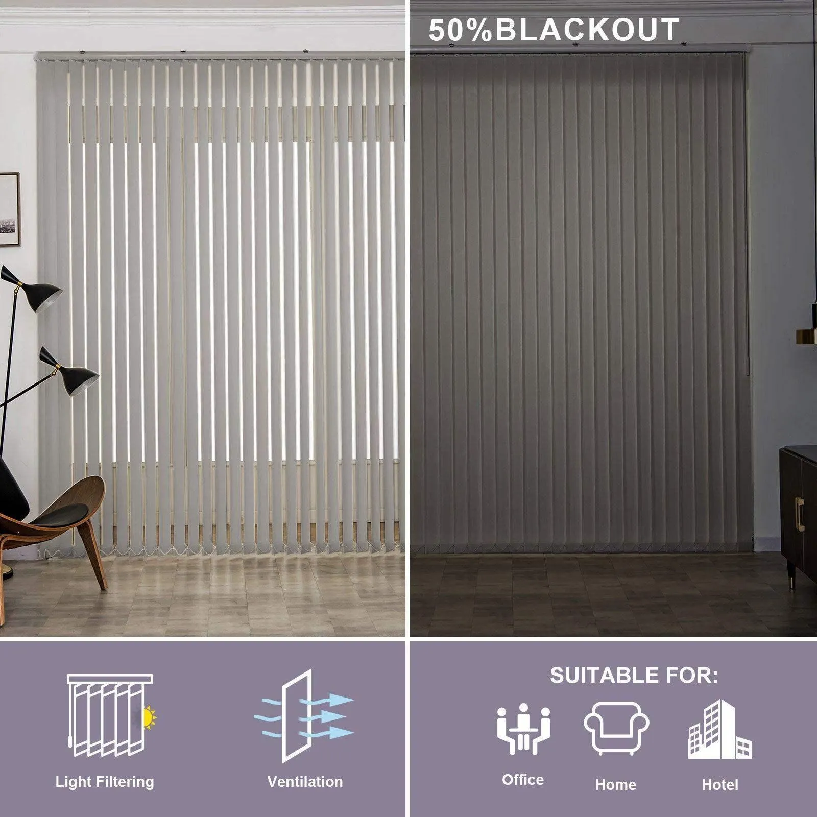 Graywind Manual Vertical Blinds | Light Filtering Waffle Series | Customizable