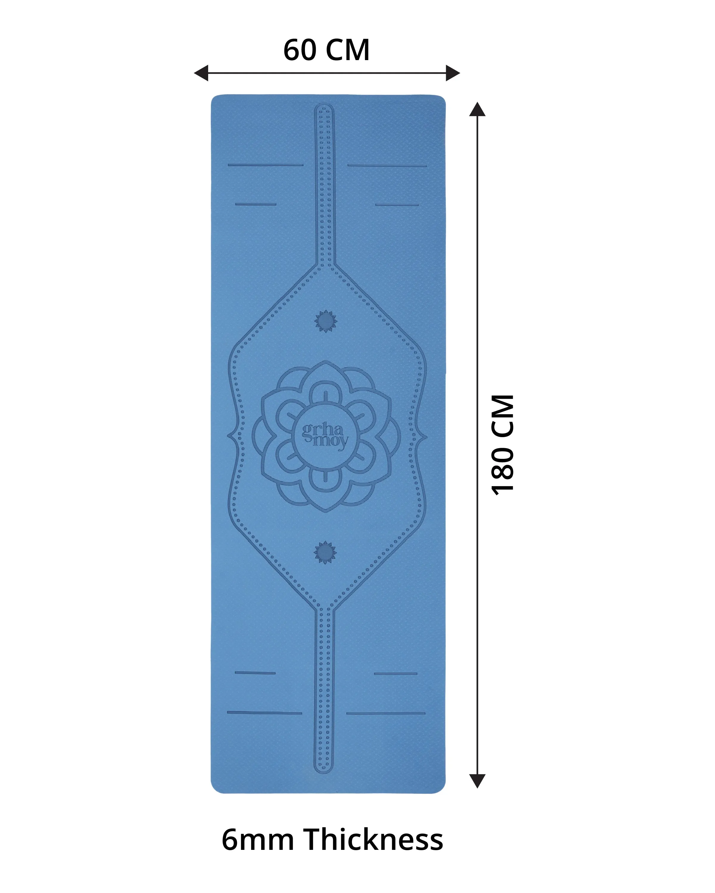 Grhamoy TruAlign Blue Mandala Rubber Yoga Mat | 6 mm Thick