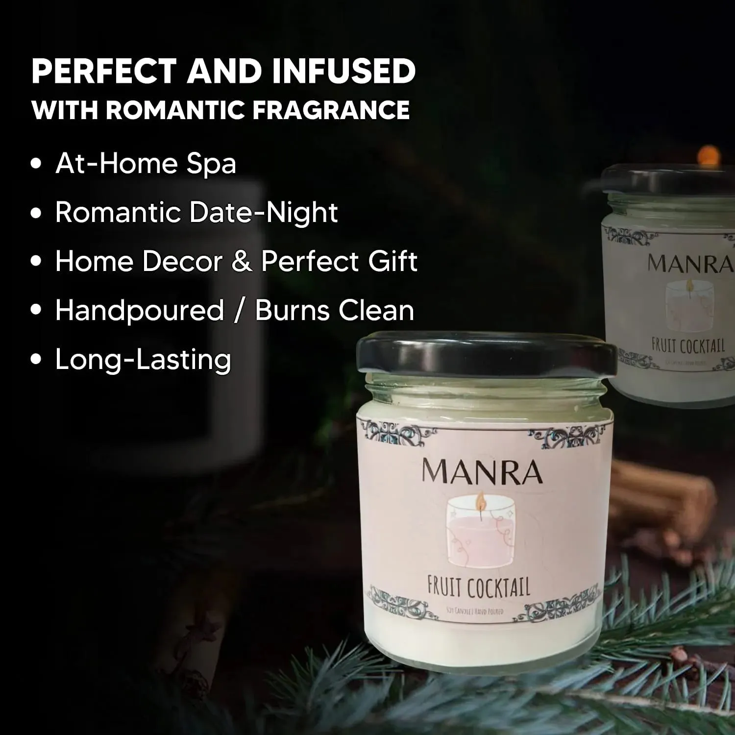 Handcrafted Mixed Fruit Scented Soy Candles by Manra - Burn time 36 hours each candle