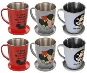 Heart Home Disney Printed Food Grade BPA Free Tea/Coffee Mug for Coffee Tea Cocoa, Camping Mugs with Lid, Pack of 6 (Light Grey & Grey & Red)