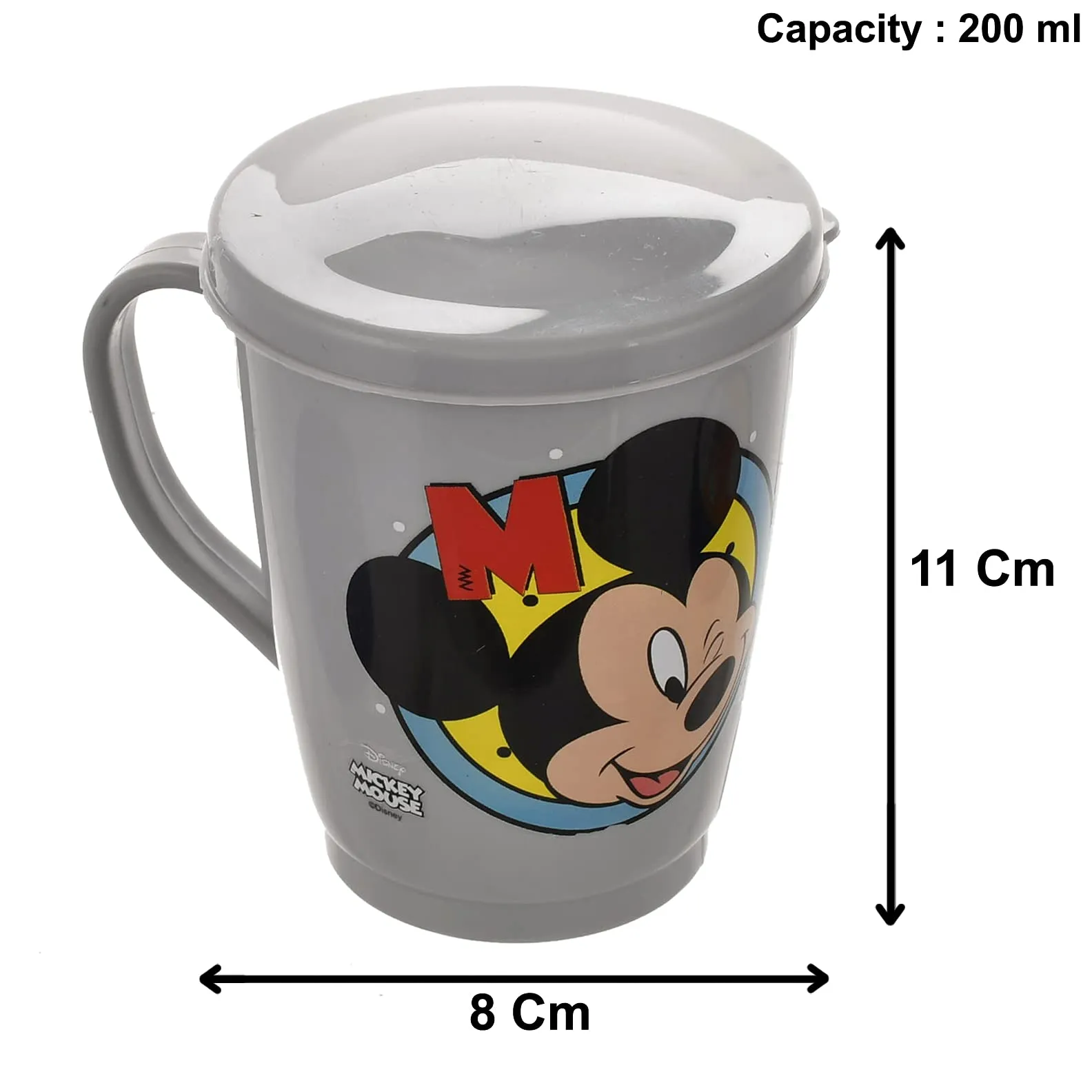 Heart Home Disney Printed Food Grade BPA Free Tea/Coffee Mug for Coffee Tea Cocoa, Camping Mugs with Lid, Pack of 6 (Light Grey & Grey & Red)