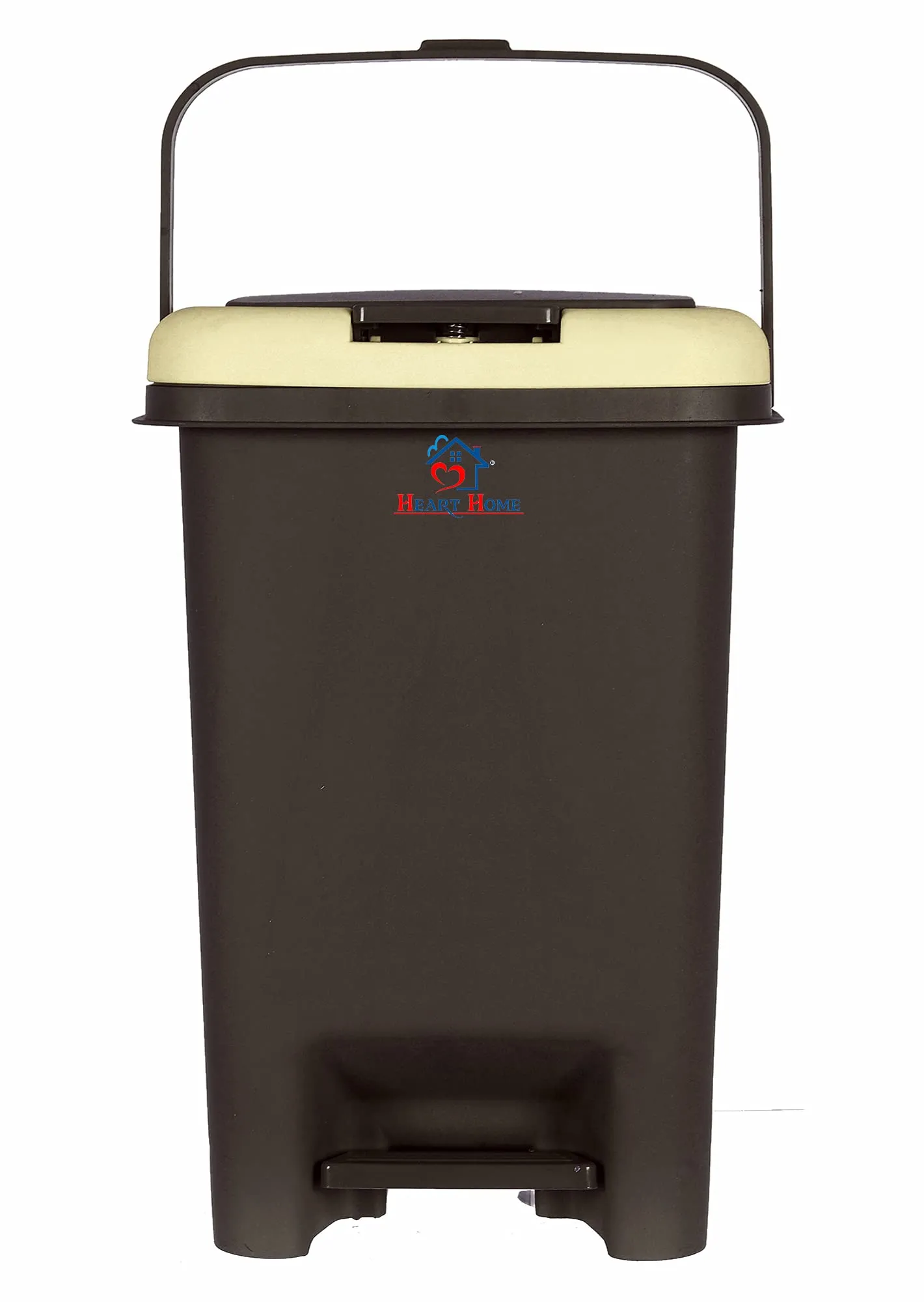 Heart Home Portable 10 Ltr Plastic Push And Pedal Dustbin With Lid & Handle Garbage Bins for Home Office (Black & Cream)