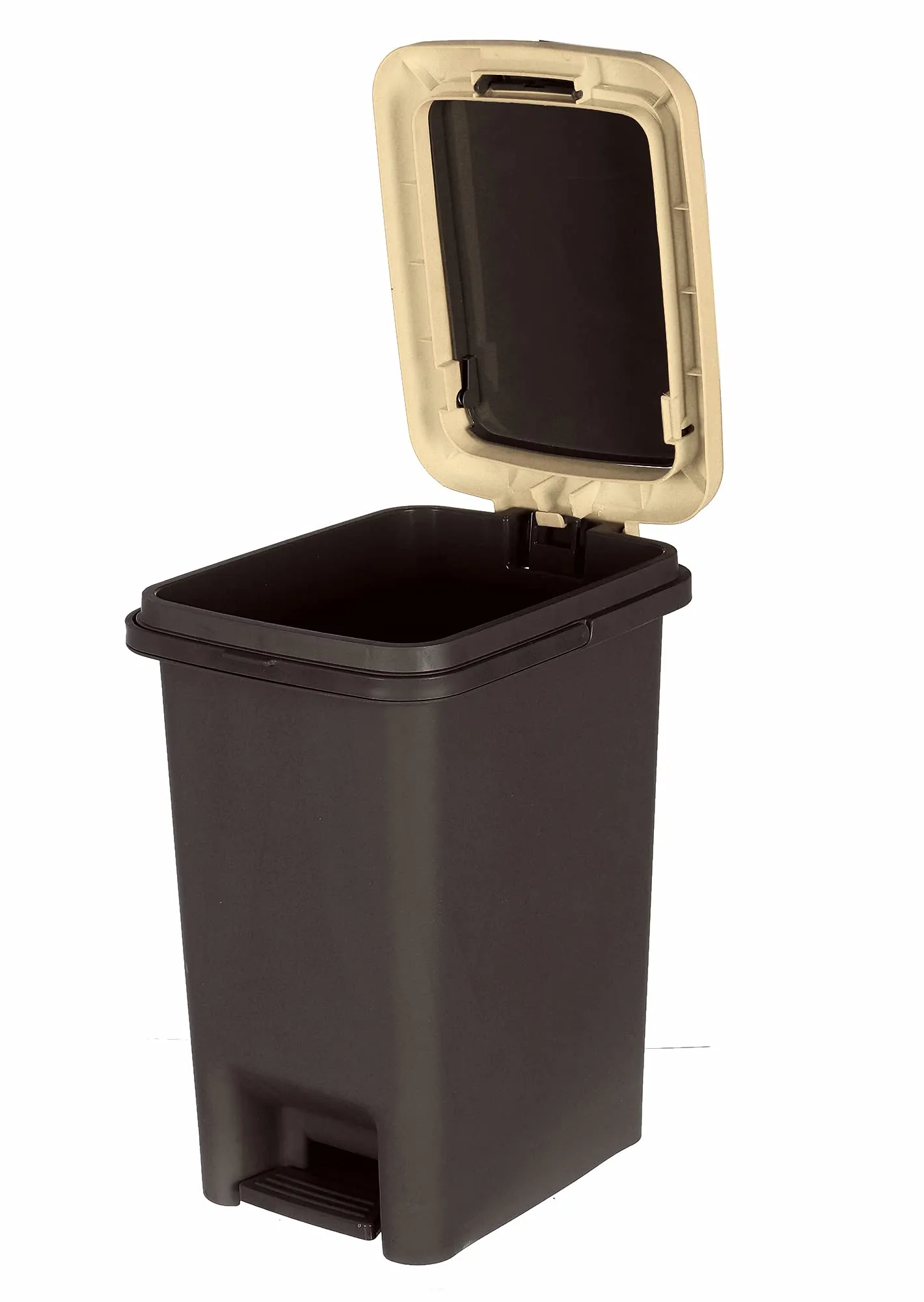 Heart Home Portable 10 Ltr Plastic Push And Pedal Dustbin With Lid & Handle Garbage Bins for Home Office (Black & Cream)