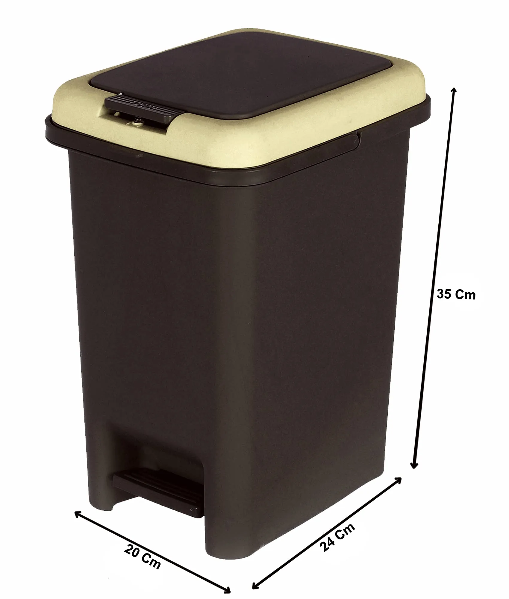 Heart Home Portable 10 Ltr Plastic Push And Pedal Dustbin With Lid & Handle Garbage Bins for Home Office (Black & Cream)