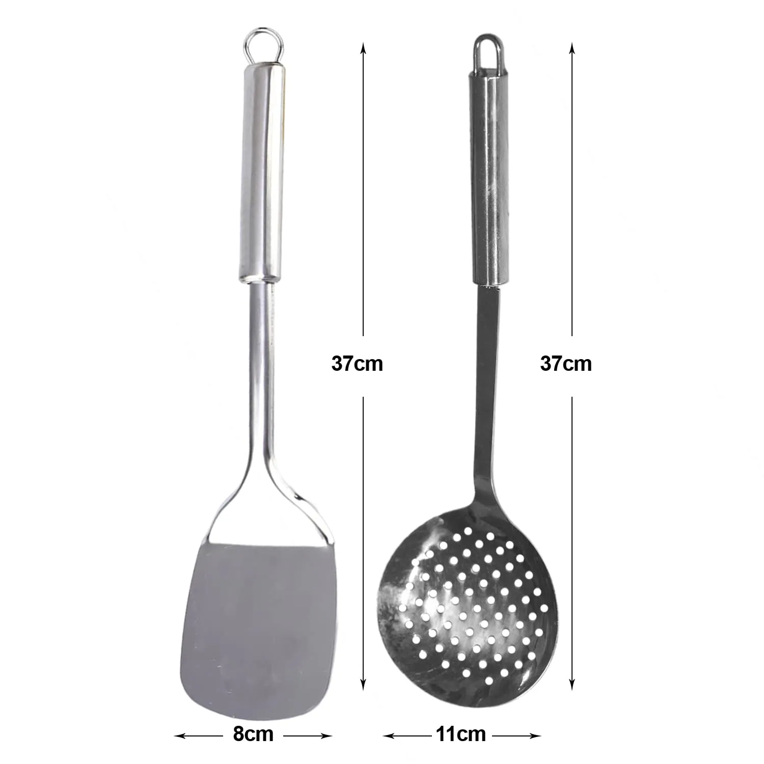 Heart Home Spatula & Skimmer|Stainless Steel Serving Set|Nonstick Cooking Set|Utensils Cookware Gadgets for Kitchen|Pack of 2 (Silver)