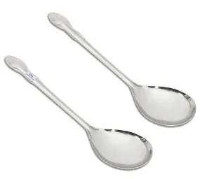 Heart Home Stainless Steel Solid Spoon|Chamcha for Cooking & Food Serving, Set of 2 (Silver)