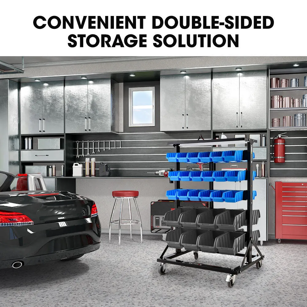 Heavy-Duty 52-Bin Storage Rack System - Mobile, Double-Sided