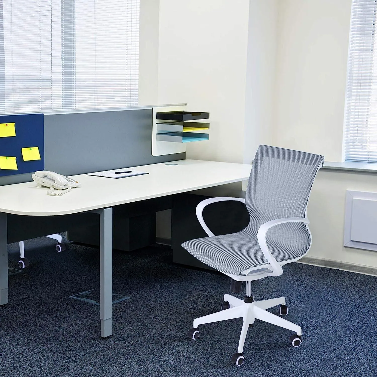 Home Office Chair Mesh Chair Breathable Back Seat Height Adjustable, Blue and White