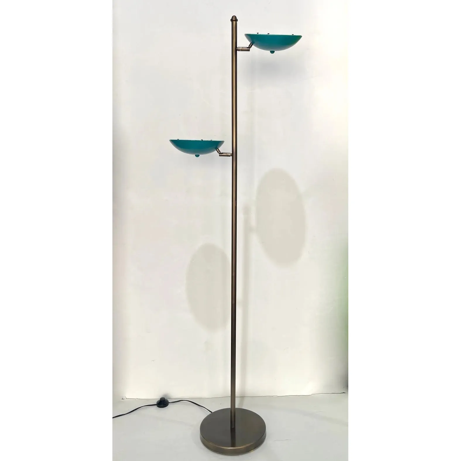 Italian Mid Century Modern Style Sea Blue Lacquer Adjustable Bronzed Floor Lamp