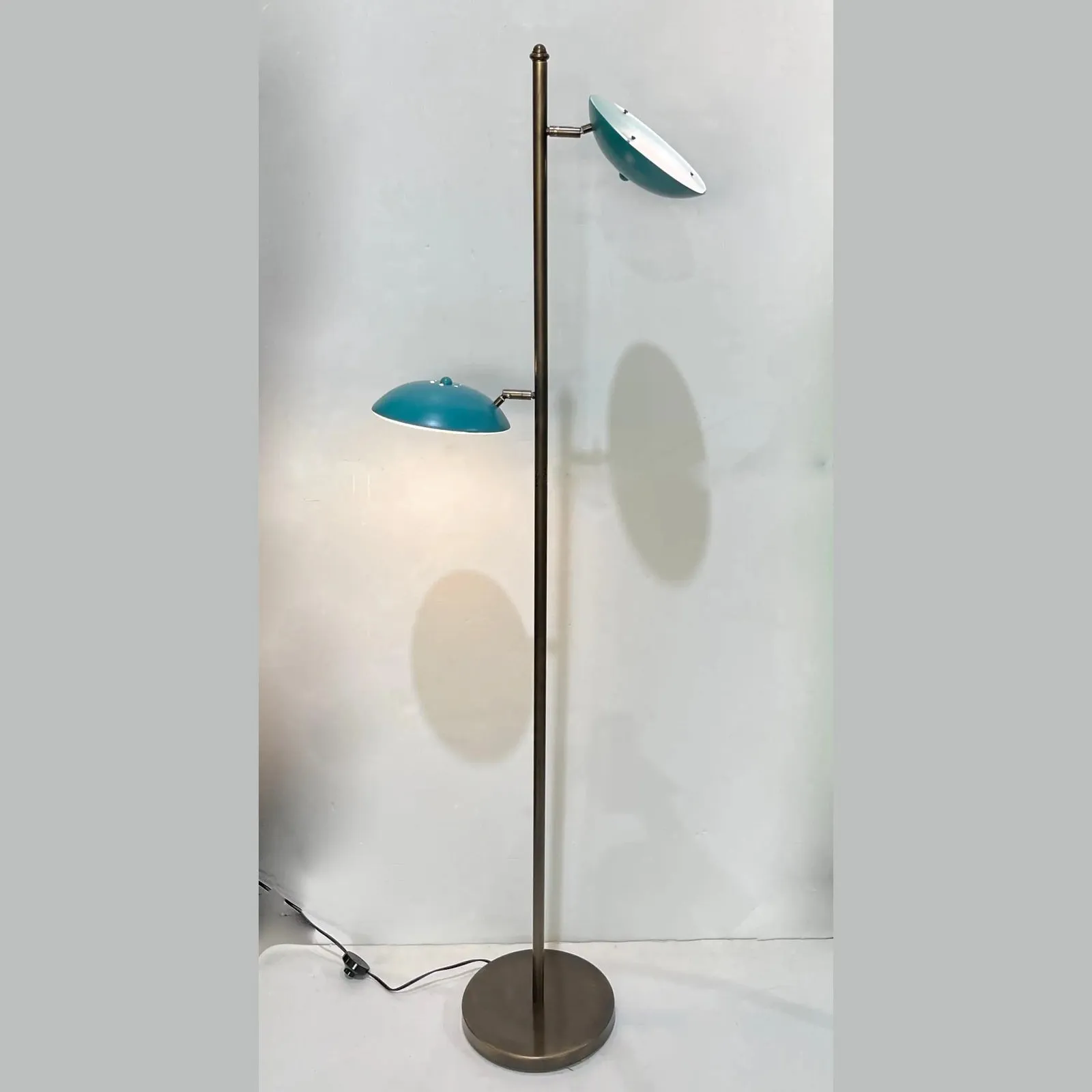 Italian Mid Century Modern Style Sea Blue Lacquer Adjustable Bronzed Floor Lamp