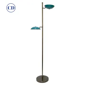 Italian Mid Century Modern Style Sea Blue Lacquer Adjustable Bronzed Floor Lamp