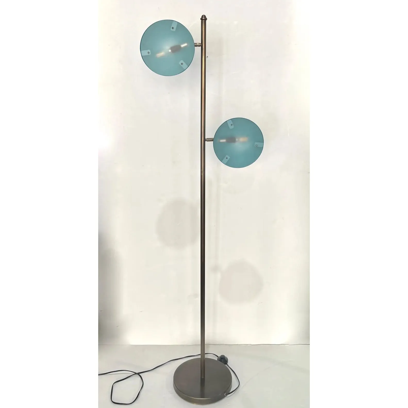 Italian Mid Century Modern Style Sea Blue Lacquer Adjustable Bronzed Floor Lamp