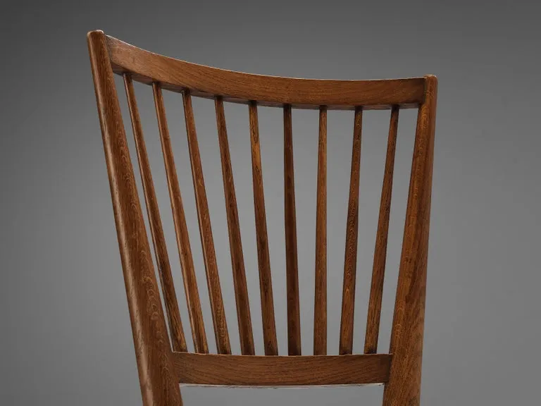 Italian Set of Six Dining Chairs in Oak and Wicker Braided Straw