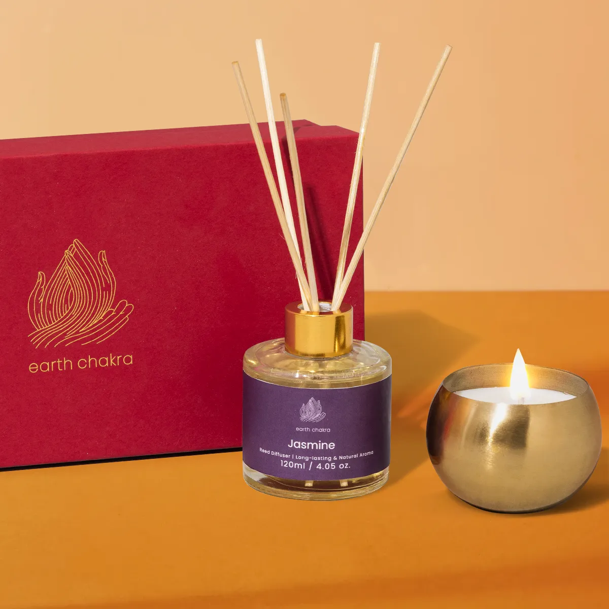 Jasmine Reed Diffuser & Brass Candle | Set of 2 | Aromatherapy Gift Box | Gift Box