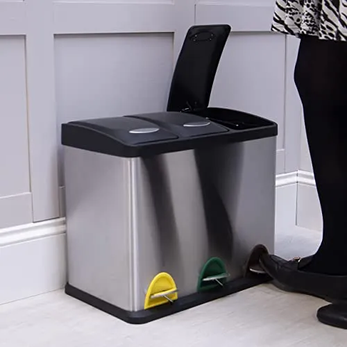 kitchelat Compact 24L (3 x 8L) Recycling Pedal Bin