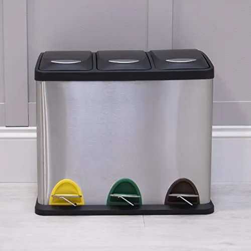 kitchelat Compact 24L (3 x 8L) Recycling Pedal Bin