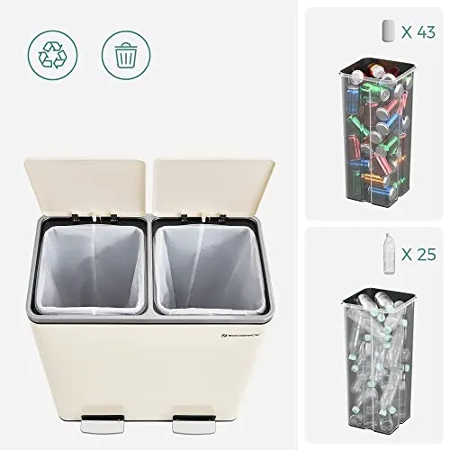 kitchelat Dual Rubbish Bin, 2 x 30L Recycling Bin and 15 Rubbish Bags