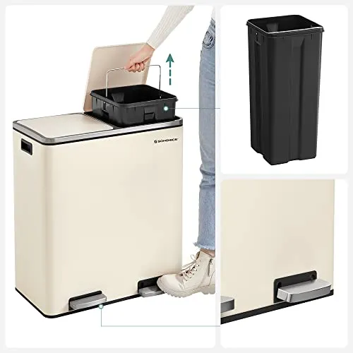 kitchelat Dual Rubbish Bin, 2 x 30L Recycling Bin and 15 Rubbish Bags