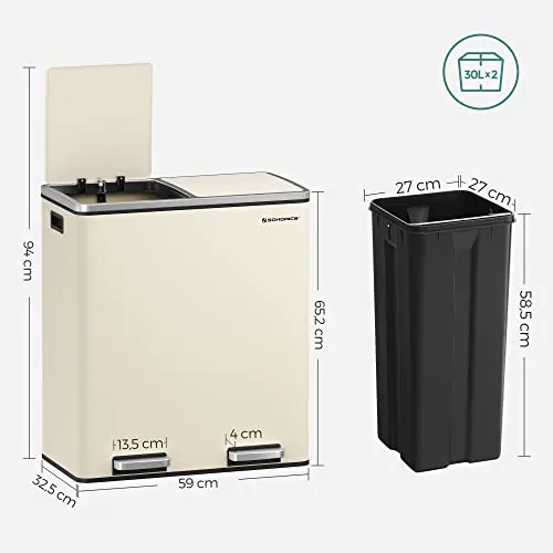 kitchelat Dual Rubbish Bin, 2 x 30L Recycling Bin and 15 Rubbish Bags