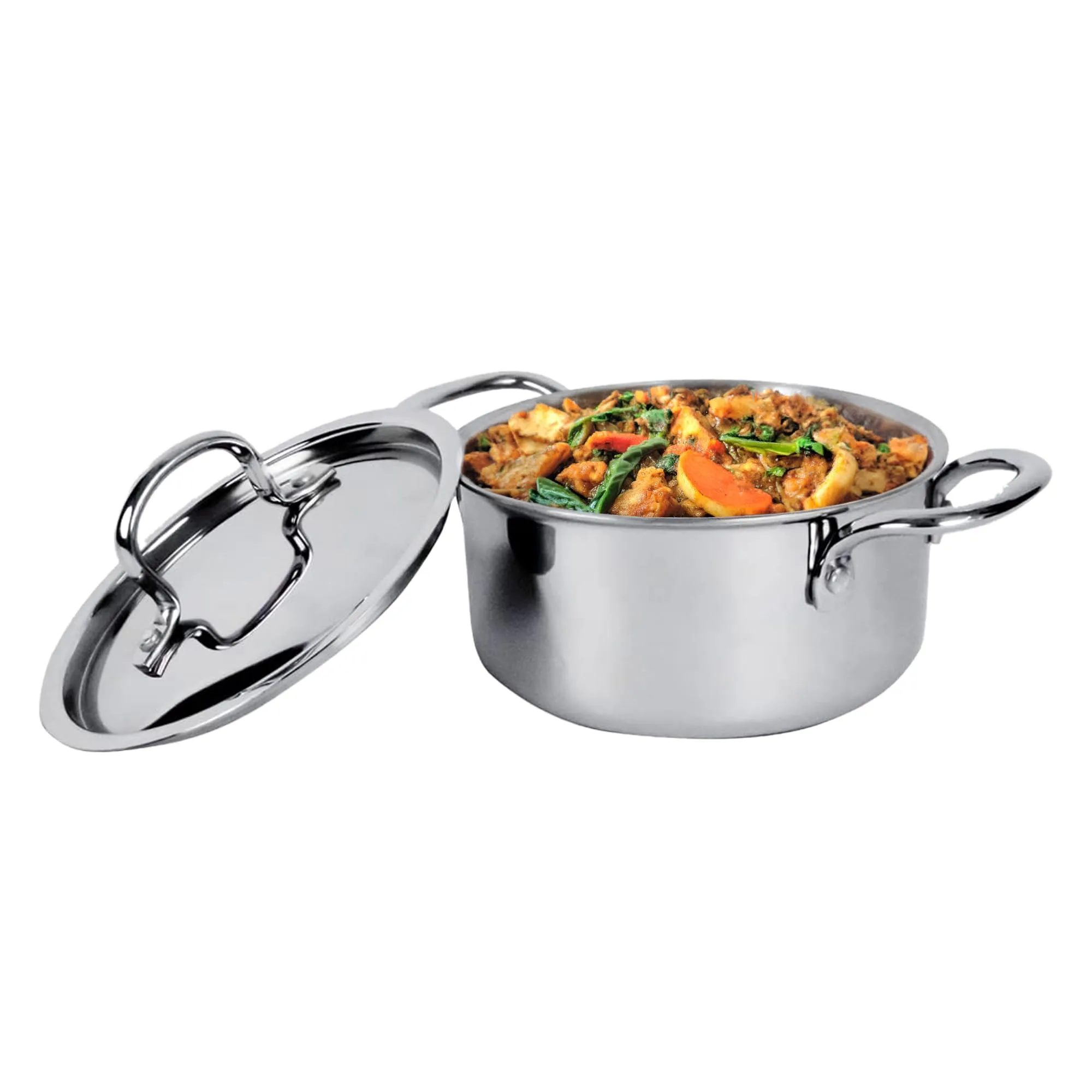 Kuber Industries 3L Stainless Steel Tope Set/Vessels for Cooking with Lid & Handle | Induction Safe Heavy Duty Gauge Boiling & Cooking Patila/Topiya/Bhagona Steel Utensils | Silver