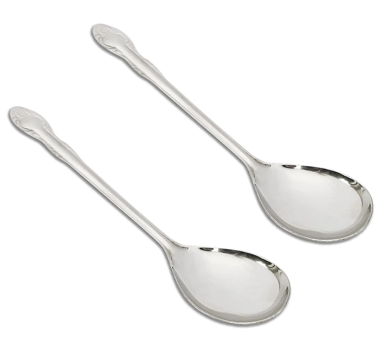 Kuber Industries Stainless Steel Solid Spoon|Chamcha for Cooking & Food Serving, Set of 2 (Silver)